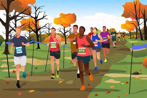 Cross Country Marathon Running Competition Vector Illustration Stock ...