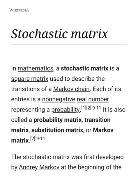 Image result for Stochastic Matrix
