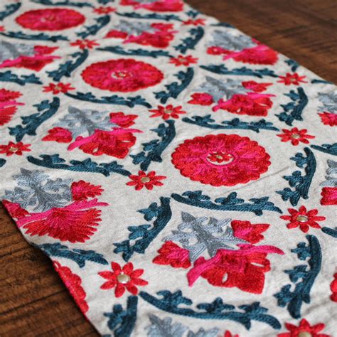 Suzani Embroidered Table Runner (Red) (13 by 72 Inches) – Saamro