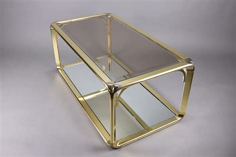 1970s Hollywood Regency Smoked Glass Coffee Table | Gold Accents Table ...