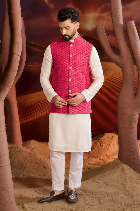 Hot Pink Chikankari Short Jacket