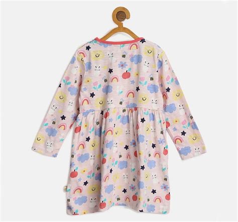 H by Hamleys Girls Full Sleeve Dress Floral Rainbow Design Pink Multi