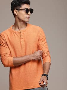 Roadster Solid Men Henley Neck Orange T-Shirt - Buy Roadster Solid Men ...