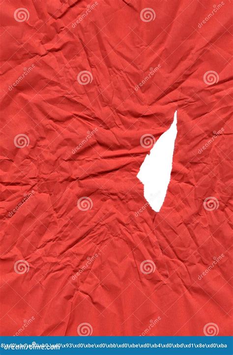 Red Sheet of Crumpled Paper with an Uneven Tear in the Center and ...