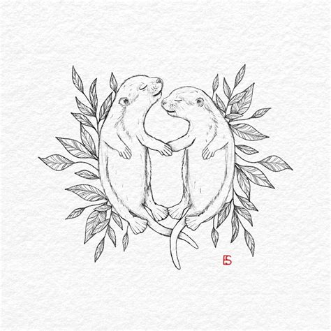 Otters Holding Hands Drawing