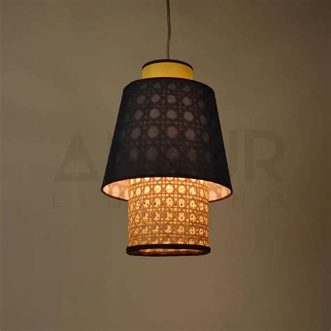 ANKUR RETRO CONICAL NATURAL BAMBOO CANE AND FABRIC PENDANT LIGHT at the ...