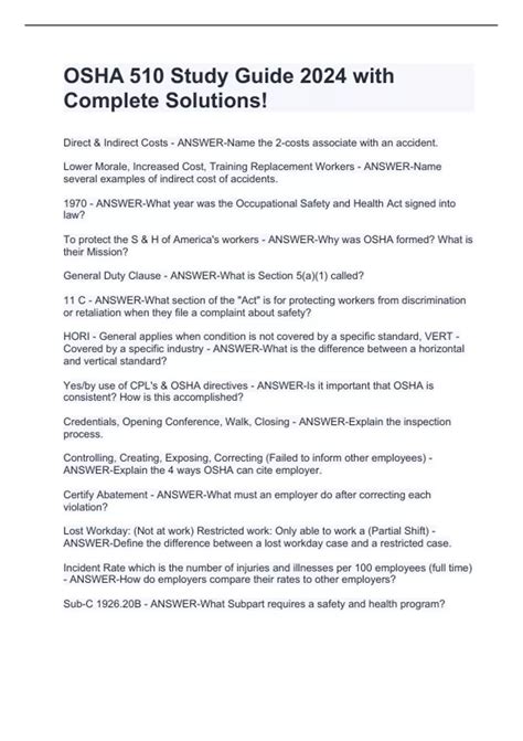 OSHA 510 Study Guide 2024 with Complete Solutions - OSHA 510 - Stuvia US