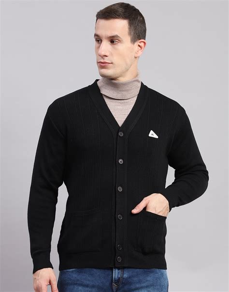 Buy Men Black Solid V Neck Full Sleeve Cardigan Online in India - Monte ...