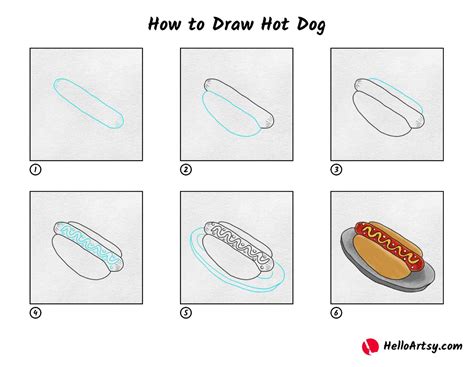 How to Draw Hot Dog - HelloArtsy