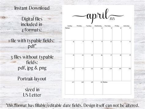 Fillable/editable April 2025 Calendar | April 2025 Calendar | Simple ...