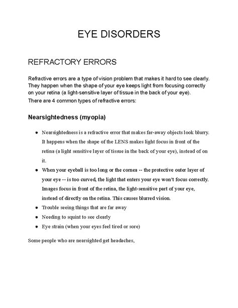 EYE Disorders - physiology - EYE DISORDERS REFRACTORY ERRORS Refractive ...