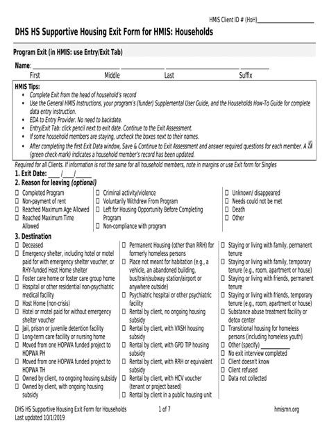 DHS HS Supportive Housing Exit for HMIS: Households Doc Template ...