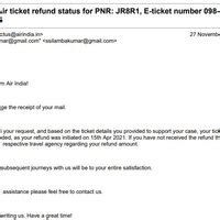 MakeMyTrip India — Air ticket refund status for PNR: JR8R1, E-ticket ...