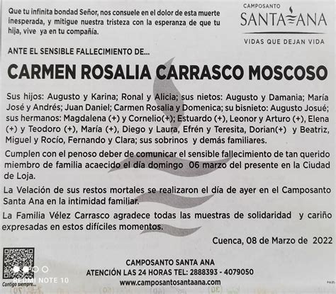 CARMEN ROSALIA CARRASCO MOSCOSO – Camposanto Santa Ana