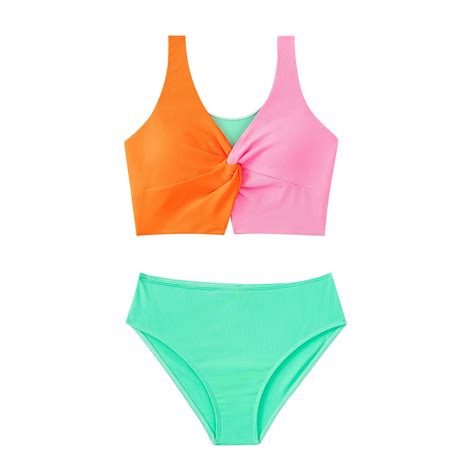 Hfolob Girls Swimsuit Kids 1 Piece Color Block Swimwear Cute Bathing ...