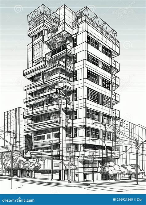 Architectural Drawing of a Building Stock Illustration - Illustration of industry, activity ...
