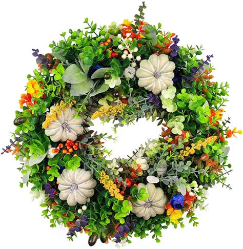 Amazon.com: Fall Reefs Simulated Plant White Pumpkin Wreath Porch ...