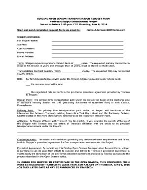 Fillable Online BINDING OPEN SEASON TRANSPORTATION REQUEST FORM ... Fax ...