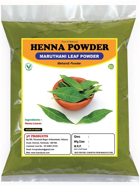 Buy 3V PRODUCTS 100% Natural Henna Powder - Pack of 2x50g - Maruthani ...