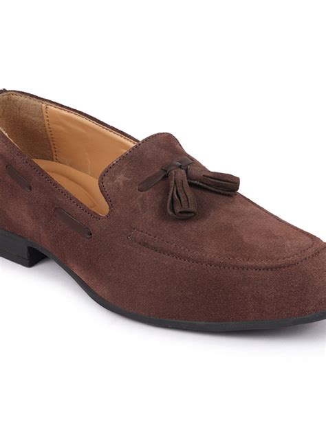 Shop Men Brown Suede Leather Casual Tassel Loafer Shoes Online