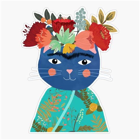 Onim Frida Cat With Flower Crown By Mia Charro Sticker, Phone Decal ...