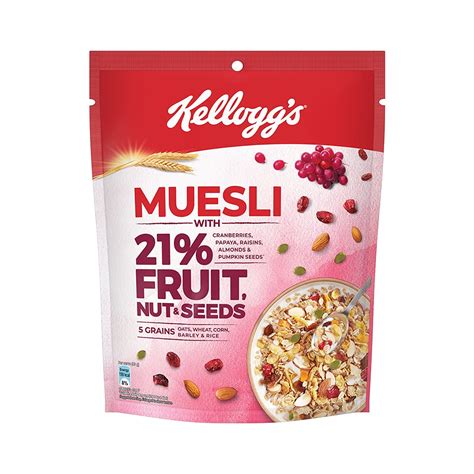 Kellogg's Muesli 21% Fruit, Nut & Seeds 240g | 5 Grains, High in ...