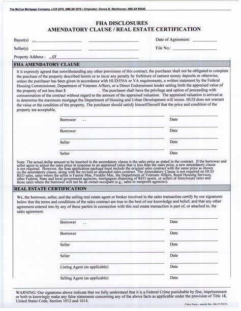 Required Dates On FHA Amendatory Clause /Real Estate Ce