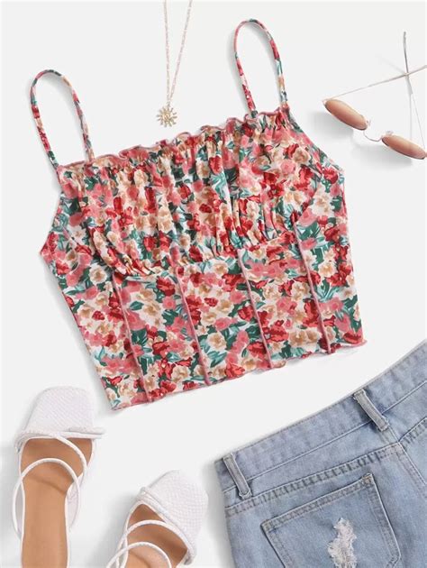 Soleia Floral Print Ruched Bust Cami Top | SHEIN USA