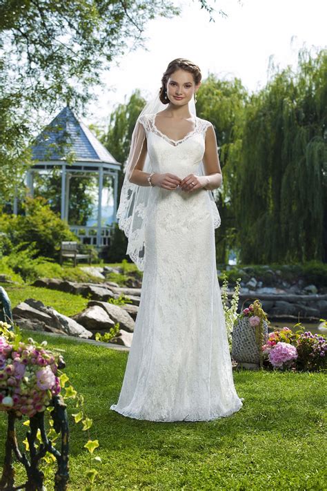 Dress with Lace Overlay, A 2-in-1 design. V neckline Bridal Dress - #6
