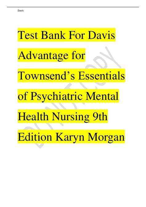 Test Bank For Davis Advantage for Townsend’s Essentials of Psychiatric ...