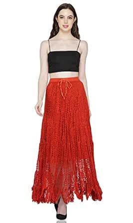 Buy USHA ENTERPRISES Ladies red Ombre Long Crochet Boho Skirt with Full ...