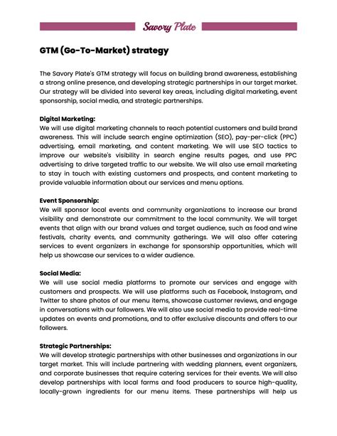 Catering Business Plan Template (Savory Plate)