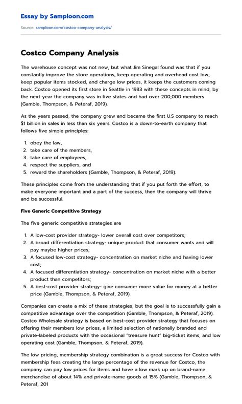 ≫ Costco Company Analysis Free Essay Sample on Samploon.com