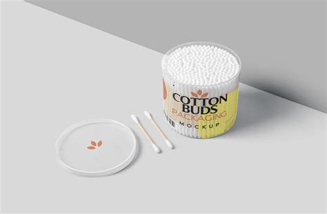 Open Cotton Buds Jar Mockup with Realistic Design