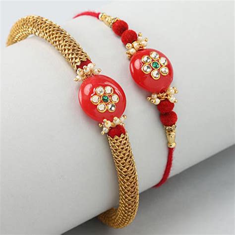 Send Red Pearl Bhaiya Bhabhi Rakhi Online | Rakhibazaar.com
