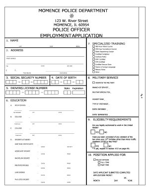 Fillable Online Momence Police Department Police Officer Application ...