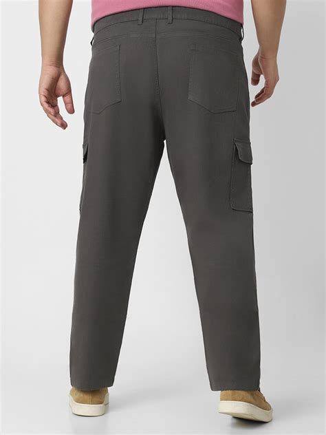 Plus Men's Charcoal Grey Regular Fit Solid Cargo Chino Pant with 6 Poc ...