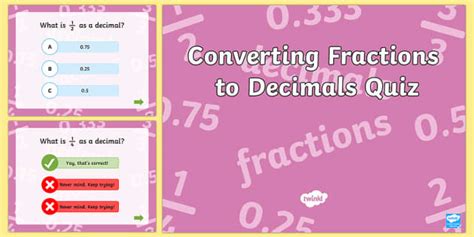 Converting Fractions to Decimals PowerPoint Quiz - fractions