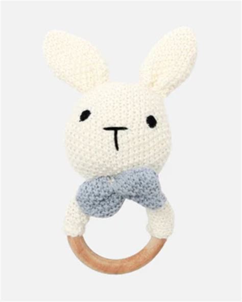 Bambini Ivory Bubu Bunny Knitted Rattle Toys-Provides Teething Relief ...
