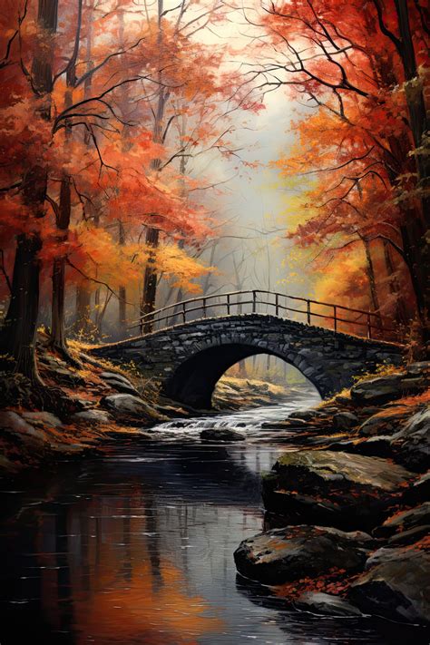 Fall Landscape with Bridge and River