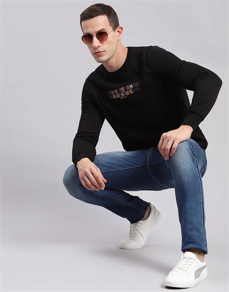 Buy Men Black Solid Round Neck Full Sleeve Sweatshirts Online in India ...