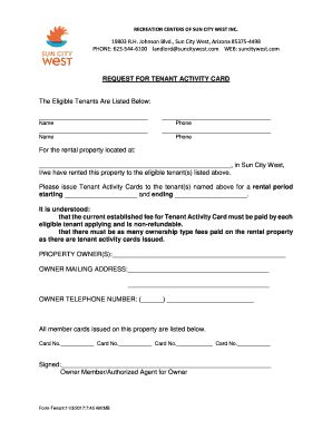 Request For Tenant Membership - Sun City West - Fill and Sign Printable ...