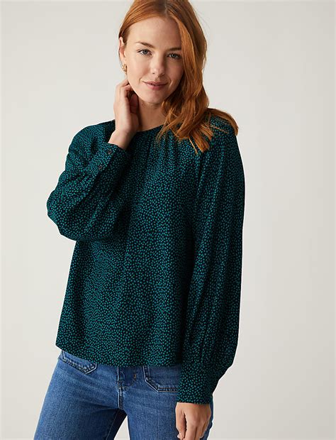 Buy Printed Round Neck Long Sleeve Top at Marks & Spencer