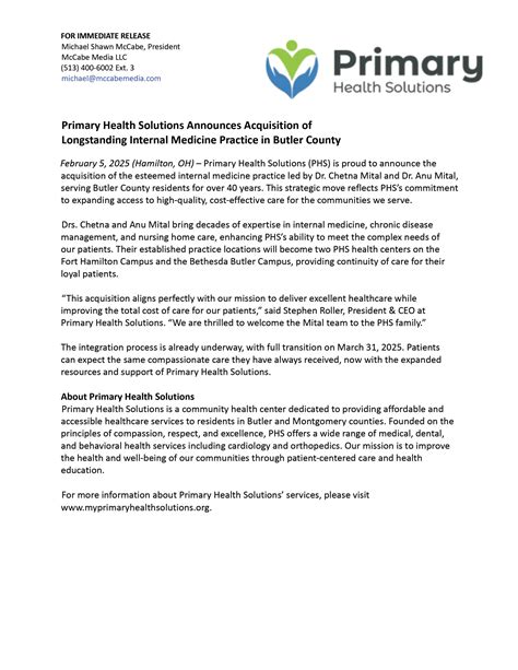 Primary Health Solutions Announces Acquisition of Longstanding Internal Medicine Practice in ...