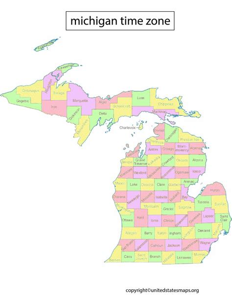 Michigan Time Zone Map | Time Zone Map of Michigan