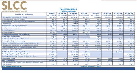 Academic Calendar - South Louisiana Community College - Modern Campus ...