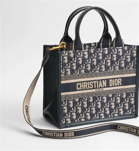 Small Dior Book Tote Blue Dior Oblique Embroidery and Calfskin (26.5 x ...