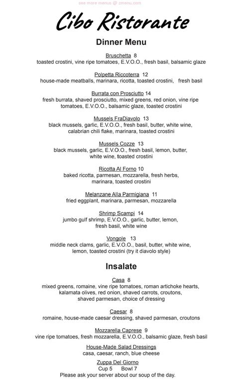 Online Menu of Cibo Ristorante Restaurant, Columbia City, Indiana ...