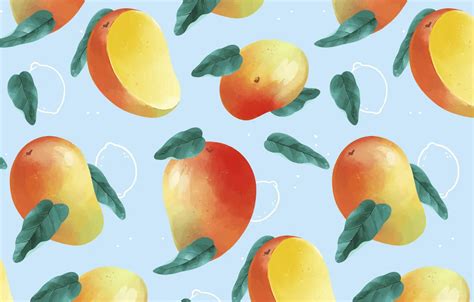 Wallpaper leaves, vector, texture, mango, blue background, repetition ...