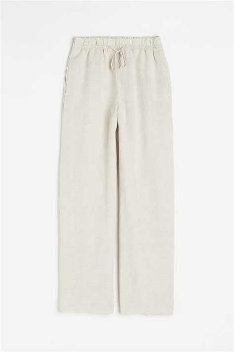 Linen-blend pull-on trousers - Light beige - Ladies | H&M IN